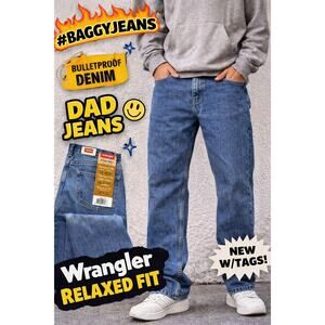 Wrangler Relaxed Fit Jeans 42x32 Straight Leg Blue Denim Mens